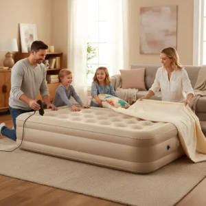Twin Size Air Mattress with Built-in Rechargeable Pump – 16'' Self-Inflating Blow Up Bed for Home, Camping & Guests Single