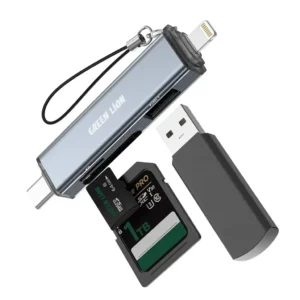 Green Lion 3 in1 Card Reader - USB-C & Lightning Connectivity