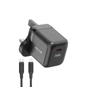 Green Lion Ultra Compact GaN Wall Charger UK Pin USB-C PD 20W C to L