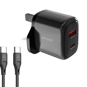 Porodo Dual Output Quick Charger USB-C PD and USB-A QC