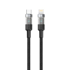 Porodo Braided Cable Transparent USB-C To Lightning Fast Charge & Data 1.2m/4ft