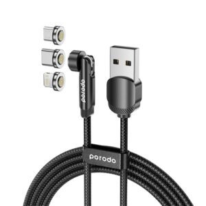 Porodo 3in1 Rotating Connector Braided Magnetic Cable  (Lightning/Type-C/Micro USB) 1m