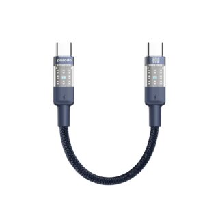 Porodo Braided Cable Transparent USB-C To USB-C Fast Charge & Data 35cm/1.1ft