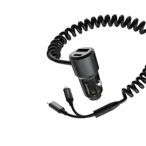Porodo 95W Car Charger Transparent with Coiled Cable