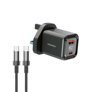 Porodo Dual-Port | Digital Display Quick Charger with C to C Cable