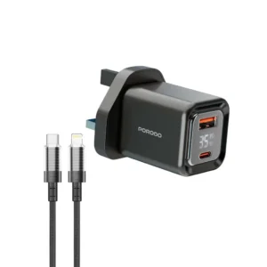 Porodo Dual-Port | Digital Display Quick Charger with C to L Cable