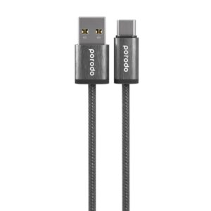 Porodo Woven Braided USB-A Type-C Cable Data & Fast Charge Aluminum Shell 1.2m/4ft