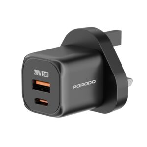 Porodo GaN Dual Port Wall Charger UK with C to C Cable