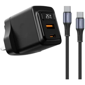 Porodo GaN 25W Dual USB-C Wall Charger With Type-C to Lightning Cable