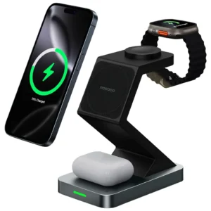 Porodo 4-In-1 Powerdock Wireless Charging Station with 360° Adjustable Viewing