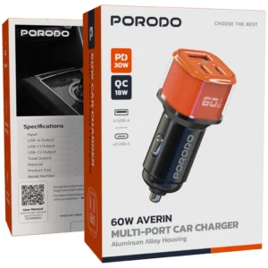 Porodo 60W Averin Multi-Port Car Charger Aluminum Alloy Housing