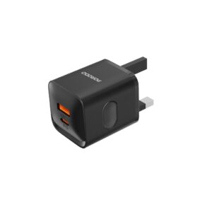 Porodo Dual Port Wall Charger UK with USB-C to Lightning cable