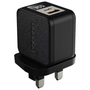 Porodo Quantum GaN 30W Multi-Port Charger with Digital Display with C-C Cable