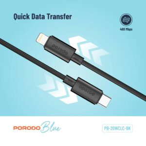 Porodo Blue USB-C To Lightning Cable Fast Charge & Data 1.2m/4ft