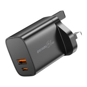 Porodo Blue Dual Port Wall Charger USB-A Quick Charge 3.0