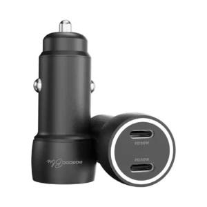 Porodo Blue RIVA 60W Dual USB-C Car Charger USB-C to USB-C Cable