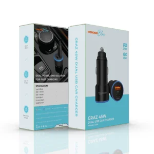 Porodo Blue GRAZ 45W Dual USB-C Car Charger Indicator Light
