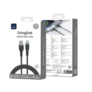 WiWU WI-C067 OringLink 27W Series Nylon Braided USB-A to Type-C Cable 1m- Black