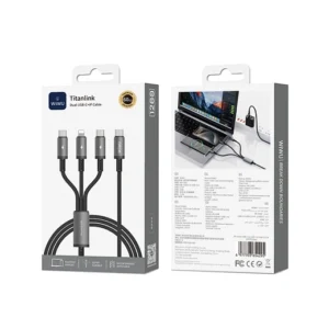 WiWU Wi-C060 Cyber Link 66W USB-A to Type-C, Lightning and Micro Charging Cable - Tarnish