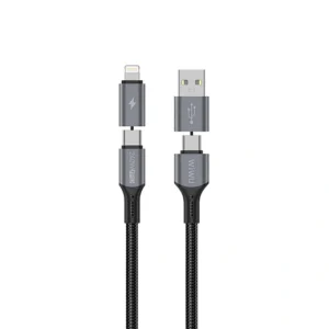 WiWU Wi-C085 Raptor Pro 240W USB-A to Type-C and Type-C to Lightning 1.2m Cable - Black